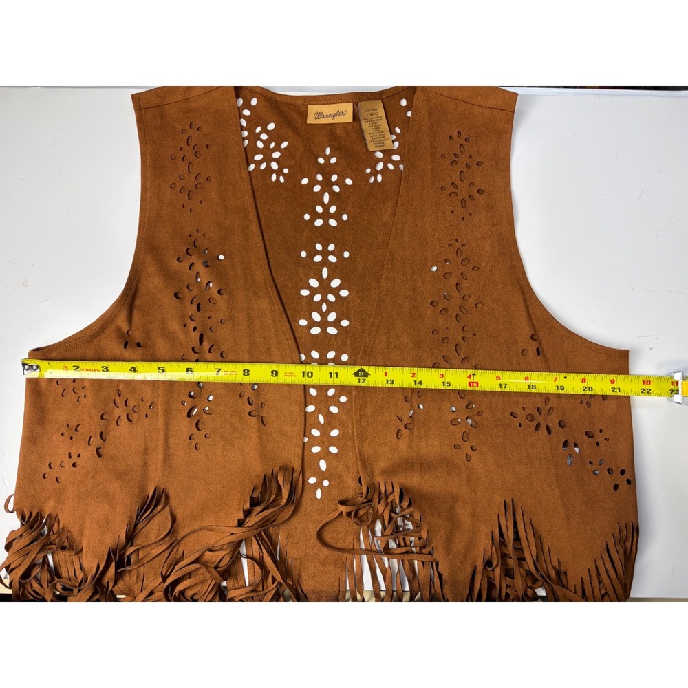 Wrangler Womens Boho Western Faux Suede Fringe Vest Brown Cowgirl Country Large - Picture 7 of 7
